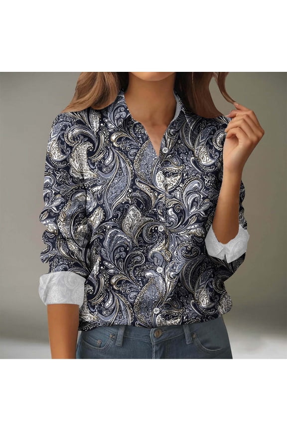 Womens Button Down Shirts Long Sleeve Dress Shirts Casual V Neck Collared Tops Work Office Blouse