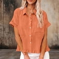 thumbnail image 1 of HongQid Womens Button Down Shirts Ruffle Short Sleeve Loose Summer Tops Dressy Casual V Neck Lapel Blouses, 1 of 9