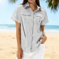 thumbnail image 1 of HongQid Womens Button Down Shirts Short Sleeve Collared Button Up Casual Blouses Loose Tops with Two Pocket, 1 of 7