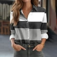 thumbnail image 1 of HongQid Womens Button Down Shirts V Neck Stripes Rolled Up Long Sleeve Tops Elegant Dressy Blouses Business Casual Outfits, 1 of 6
