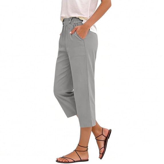 HongQid Womens Capri Pants Summer Straight Leg High Waisted Pants Work Dress Pants Dressy Casual Knee Length Trousers with Pockets