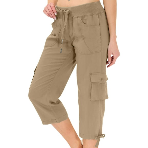 HongQid Womens Capris with Pockets Loose Fit Casual Capri Pants Dressy Lightweight Ladies Baggy Cargo Pants for Hiking