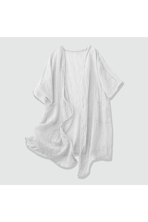 Womens Casual Spring Fall Lightweight Cotton Linen Jackets Cardigan Kimono Tops