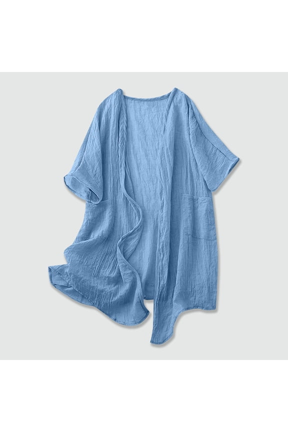 Womens Casual Spring Fall Lightweight Cotton Linen Jackets Cardigan Kimono Tops