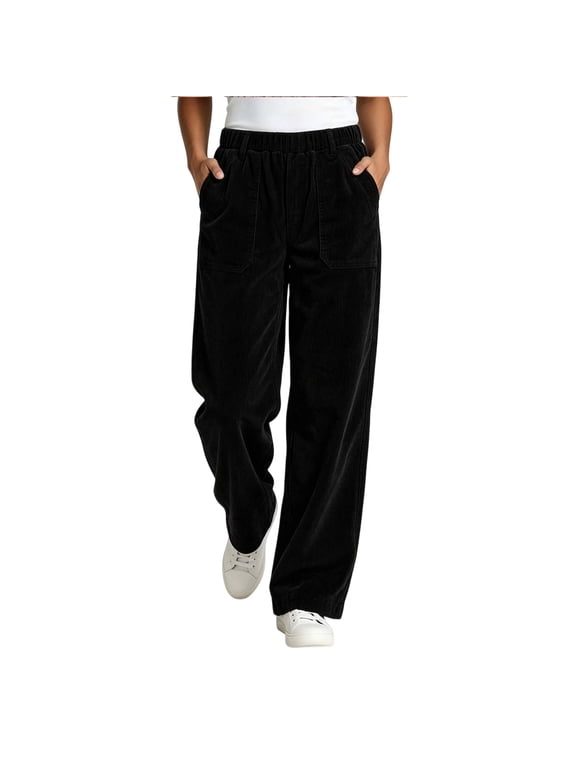 Womens Corduroy Cargo Pants Elastic High Waist Large Patch Pockets Loose Fit Wide Leg Casual Trousers Soft Breathable Outdoor Daily Pants For Spring Autumn