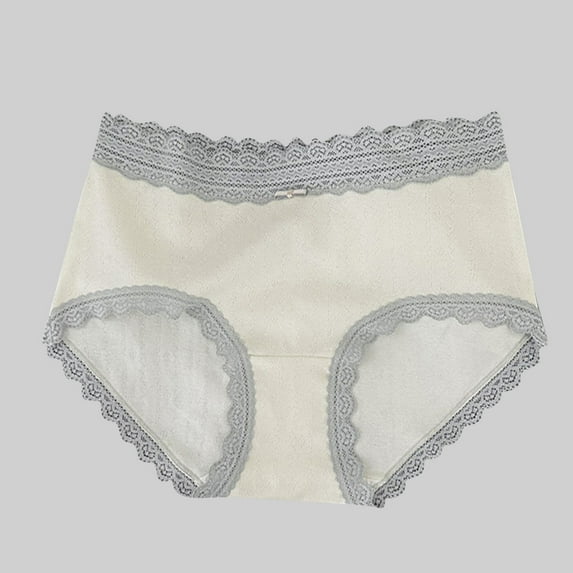 HongQid Womens Cotton Hipster Underwear Lace Panties Middle Rise Briefs Soft & Breathable Ladies Full Coverage Undies White XL