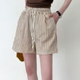 thumbnail image 1 of HongQid Womens Cotton Lounge Shorts Striped Ultra-Soft Comfy Stretch Pajama Shorts Elegant Sleepwear Khaki L, 1 of 3