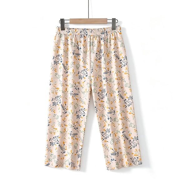 HongQid Womens Cotton Pajama Pants Elastic Waist Soft Knit Sleepwear Bottoms Floral Print for All Seasons Home Wear Pants Lightweight Breathable Casual Soft Loungewear