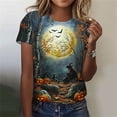 thumbnail image 1 of Yanchicy Womens Crew Neck T Shirt Seasonal Halloween Graphic Short Sleeve Printed Casual Tops Ladies Fashion Clothes Autumn Holiday Everyday Outfits, 1 of 7