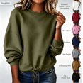 thumbnail image 1 of HongQid Womens Cropped Sweatshirt Crew Neck Adjustable Drawstring Hem Long Sleeve Soft Short Cut Fall Clothes Ladies Trendy Casual Pullover Top, 1 of 8