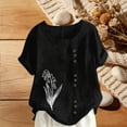 thumbnail image 1 of HongQid Womens Embroidered Tops Casual Summer Boho T Shirts Loose Fit Short Sleeve Linen Floral Blouses, 1 of 5