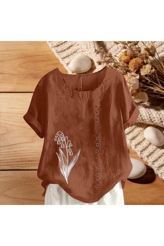 Womens Embroidered Tops Casual Summer Boho T Shirts Loose Fit Short Sleeve Linen Floral Blouses