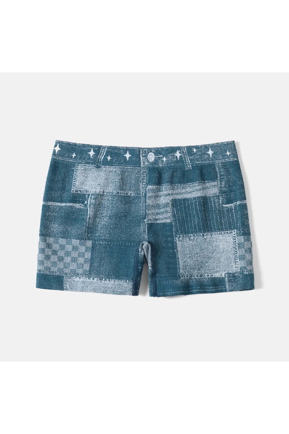 Womens Faux Denim Shorts Stretchy Butt Lifting Jean Shorts Plus Size Booty Jegging Shorts for Curvy Women