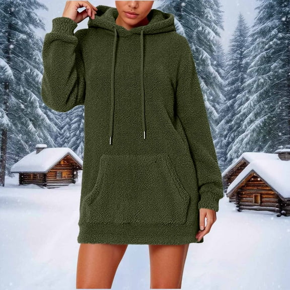 HongQid Womens Fuzzy Fleece Sweatshirt Dress Casual Long Sleeve Pullover Oversized Hoodie Sweaters Shirt Fall Winter Clothes