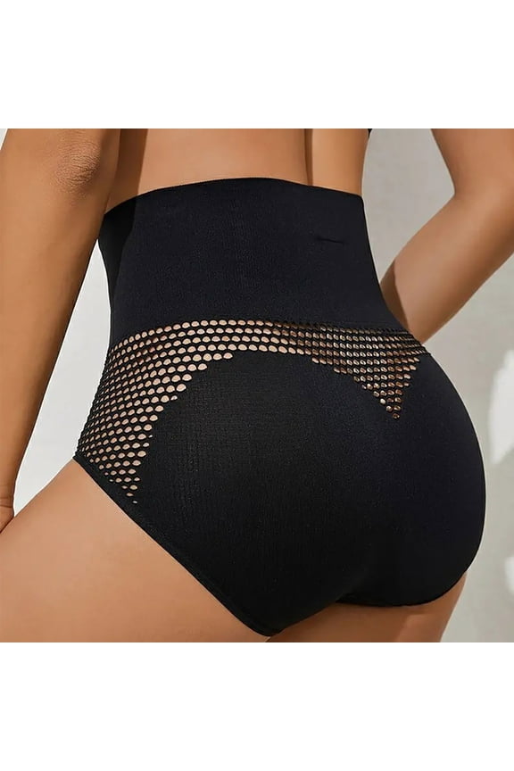 Womens High Waisted Seamless Underwear Lace Stretch No Show Tummy Control Panties Full Coverage Briefs Black 2XL