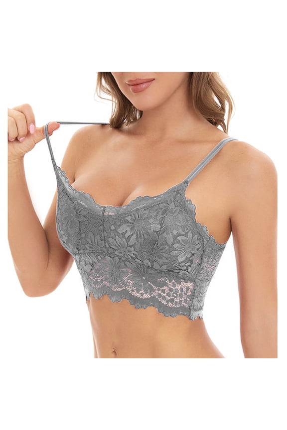 Womens Lace Bralette Camisole, Longline Wireless Lace Cami Bra, Padded Comfort Bralette with Adjustable Straps