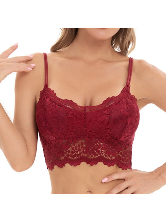 Womens Lace Bralette Camisole, Longline Wireless Lace Cami Bra, Padded Comfort Bralette with Adjustable Straps