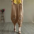 thumbnail image 1 of HongQid Womens Linen Pants with Pockets High Waist Comfy Casual Pants Lightweight Loose Trousers, 1 of 3
