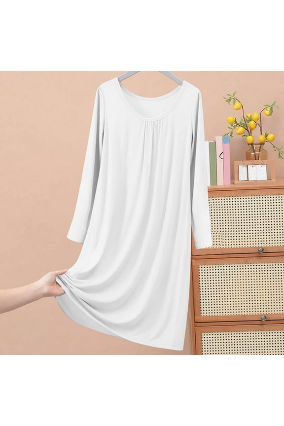 Womens Long Nightgown Long Sleeve Nightshirt O Neck Sleepwear Full Length Sleepshirt