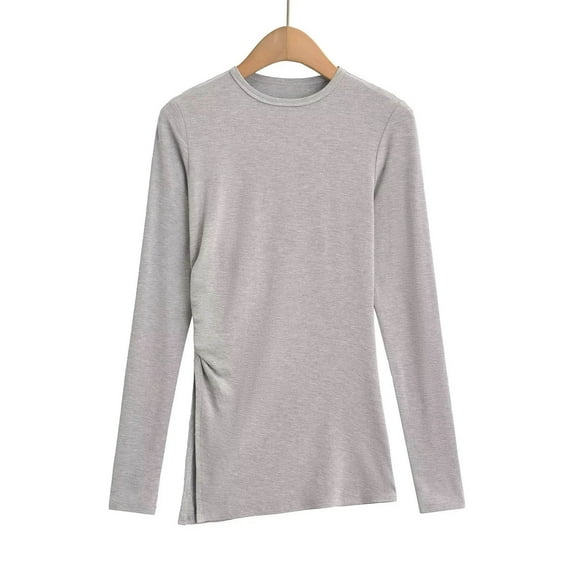 HongQid Womens Long Sleeve Shirts Crewneck Tops Loose Fit Stretch Casual Basic Fall T-Shirts