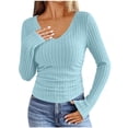 thumbnail image 1 of HongQid Womens Long Sleeve Shirts V Neck Ribbed Knit Slim Fit Lightweight Sweater 2025 Fall Dressy Casual Travel Work Tops, 1 of 4