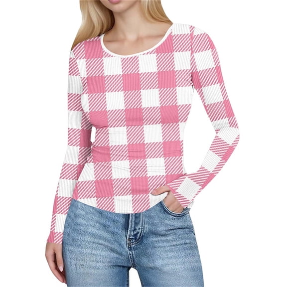 HongQid Womens Long Sleeve Stretch Crewneck Ribbed T-Shirt Slim Fit Casual Basic Tops