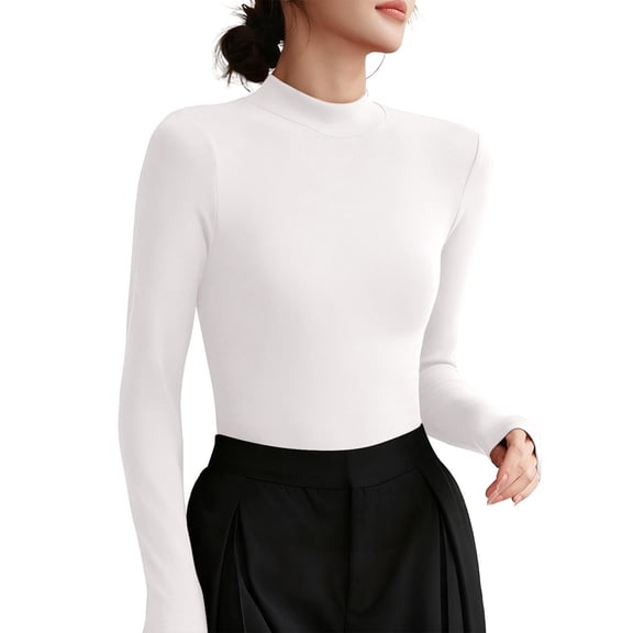 HongQid Womens Long Sleeve Tops Baselayer for Women Mock Neck Soft Casual Slim Stretch Underscrub
