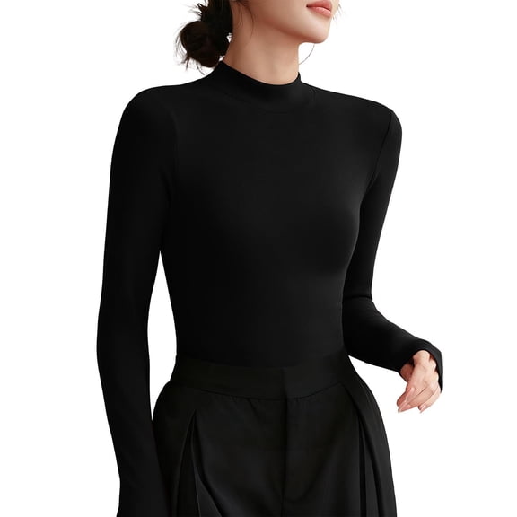 HongQid Womens Long Sleeve Tops Baselayer for Women Mock Neck Soft Casual Slim Stretch Underscrub