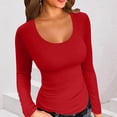 thumbnail image 1 of HongQid Womens Long Sleeve Tops Basic Tees Square Neck Ribbed Fitting Slim Cut Shirts Casual Tee Tshirt Ladies Trendy Casual Layering Top Spring Fall Clothes, 1 of 4