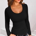 thumbnail image 1 of HongQid Womens Long Sleeve Tops Basic Tees Square Neck Ribbed Fitting Slim Cut Shirts Casual Tee Tshirt Ladies Trendy Casual Layering Top Spring Fall Clothes, 1 of 4