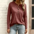 thumbnail image 1 of HongQid Womens Long Sleeve Tops Round Neck Solid Color Henley Shirts Ladies Basic Button Tunic Blouse, 1 of 6