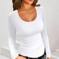 thumbnail image 1 of HongQid Womens Long Sleeve Tops Square Neck Ribbed Slim Fitted Shirts Casual Tee Tshirt, 1 of 3