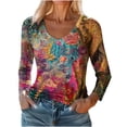 thumbnail image 1 of HongQid Womens Long Sleeve Tunic Tops Casual Graphic V Neck Shirts Basic Tees Business Work Blouses Summer Fall Clothes, 1 of 6
