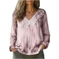 thumbnail image 1 of HongQid Womens Long Sleeve Tunic Tops Casual Graphic V Neck Shirts Basic Tees Business Work Blouses Summer Fall Clothes, 1 of 6