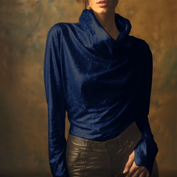 HongQid Womens Long Sleeve Velvet High Neck Tops Casual Shirts Velour Night Out Tops for Elegant Evening
