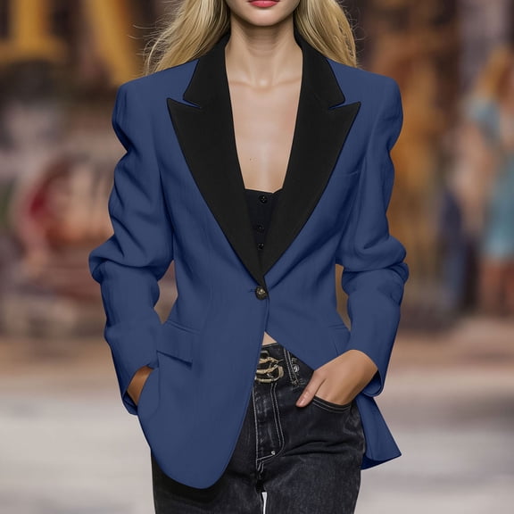 HongQid Womens Open Front Blazer Long Sleeve Loose Fit Work Office Cardigan Jacket