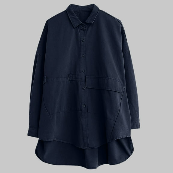 HongQid Womens Oversized Button Down Blouse Tops Collared Long Sleeve Cotton Shirts