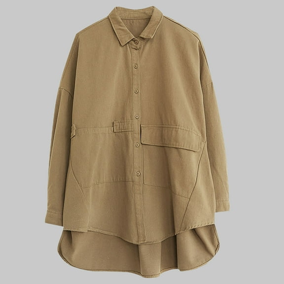 HongQid Womens Oversized Button Down Blouse Tops Collared Long Sleeve Cotton Shirts