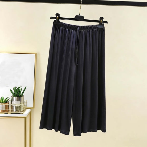 HongQid Womens Pajama Pants Capri Sleep Lounge Pants Elastic Waist Pj Bottoms