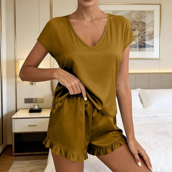 HongQid Womens Pajama Set Short Sleeve and Shorts Lounge Set Soft Modal Cotton Summer Sleepwear Pj Sets
