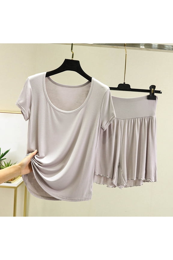 Womens Pajama Set Short Sleeve and Shorts Lounge Set Soft Modal Cotton Summer Sleepwear Pj Sets