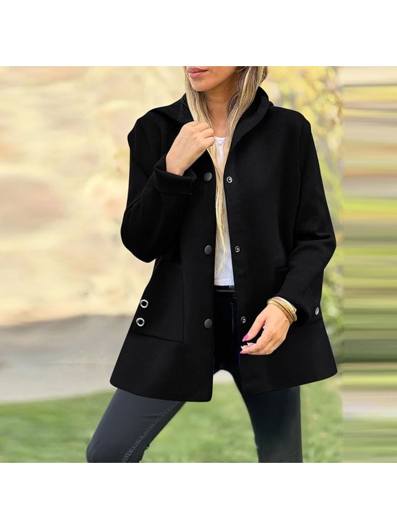 Womens Pea Coat Fashion Winter Dressy Overcoat Single Breasted Trench Jackets with Hood