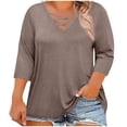 thumbnail image 1 of HongQid Womens Plus Size 3/4 Sleeve Tops Casual V Neck Tee Shirts Basic Loose Fit Tunic Blouse, 1 of 8