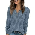 thumbnail image 1 of HongQid Womens Ribbed Knit Sweater Long Sleeve Fall Pullover Shirts Casual V Neck Tunic Tops with Button, 1 of 8