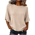 thumbnail image 1 of HongQid Womens Ribbed Knit Top Blouse Round Neck Loose Fit Solid Color 3/4 Sleeve Breathable Tunic Shirts Basic Tops Spring Summer Outfit Clothing Ladies Short Sleeve Tunic Tee, 1 of 6