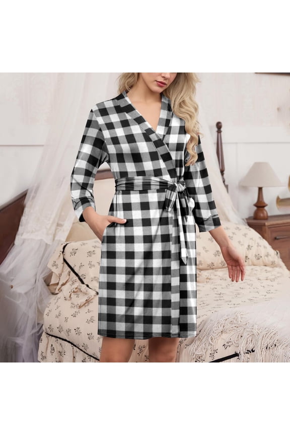 Womens Robe Lightweight Short Polyester Cotton Bathrobe Soft Ladies Sleepwear with Pockets and Belt