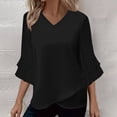 thumbnail image 1 of HongQid Womens Ruffle 3/4 Sleeve V Neck Double Layers Summer Spring Blouses Dressy Tops, 1 of 9