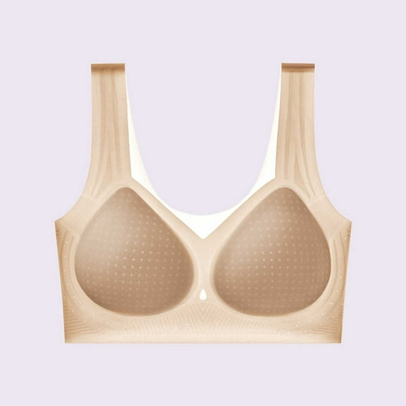 HongQid Womens Seamless Bra No Underwire Tshirt Bras Thin Soft Wireless Bralette Full Coverage Everyday Bra Beige M