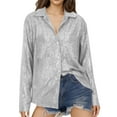 thumbnail image 1 of HongQid Womens Sequins Long Sleeve Collared Shirt Button Down Open Front Shirt Loose Blouses Shirts Tops, 1 of 6