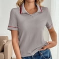 thumbnail image 1 of HongQid Womens Short Sleeve Collared Tops V Neck Button Down Placket Fitted Shirts, 1 of 7